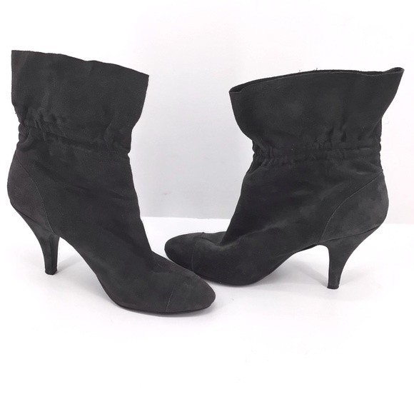 Nine West Grey Leather Upper High Heel Slouch Pull On Ankle Boots Size 9M - Picture 1 of 11